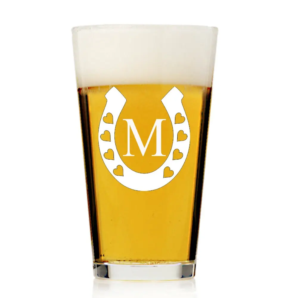 Personalized Lucky Horseshoe Monogram Pint Beer Glass, Engraved Beer glass, Personalized Beer Glass , Engraved Pint Beer ,Groomsman Gifts