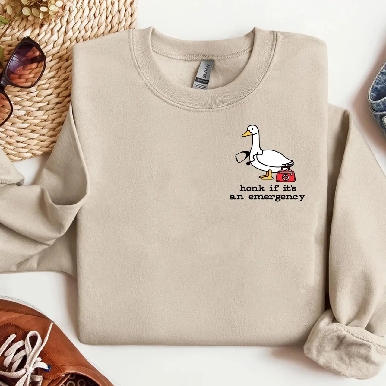 Honk If It's an Emergency Goose Nurse Sweatshirt T-shirt Hoodie, Funny Nurse Graphic Crewneck, Cute Medical Duck Shirt, RN Gift, Healthcare Worker Pullover