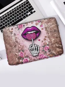 Lip Pattern Printed Notebook Bag, Soft Laptop Sleeve, Tablet Case, Zipper Storage Pouch, Casual Style, All Seasons, Valentine's Day Gift