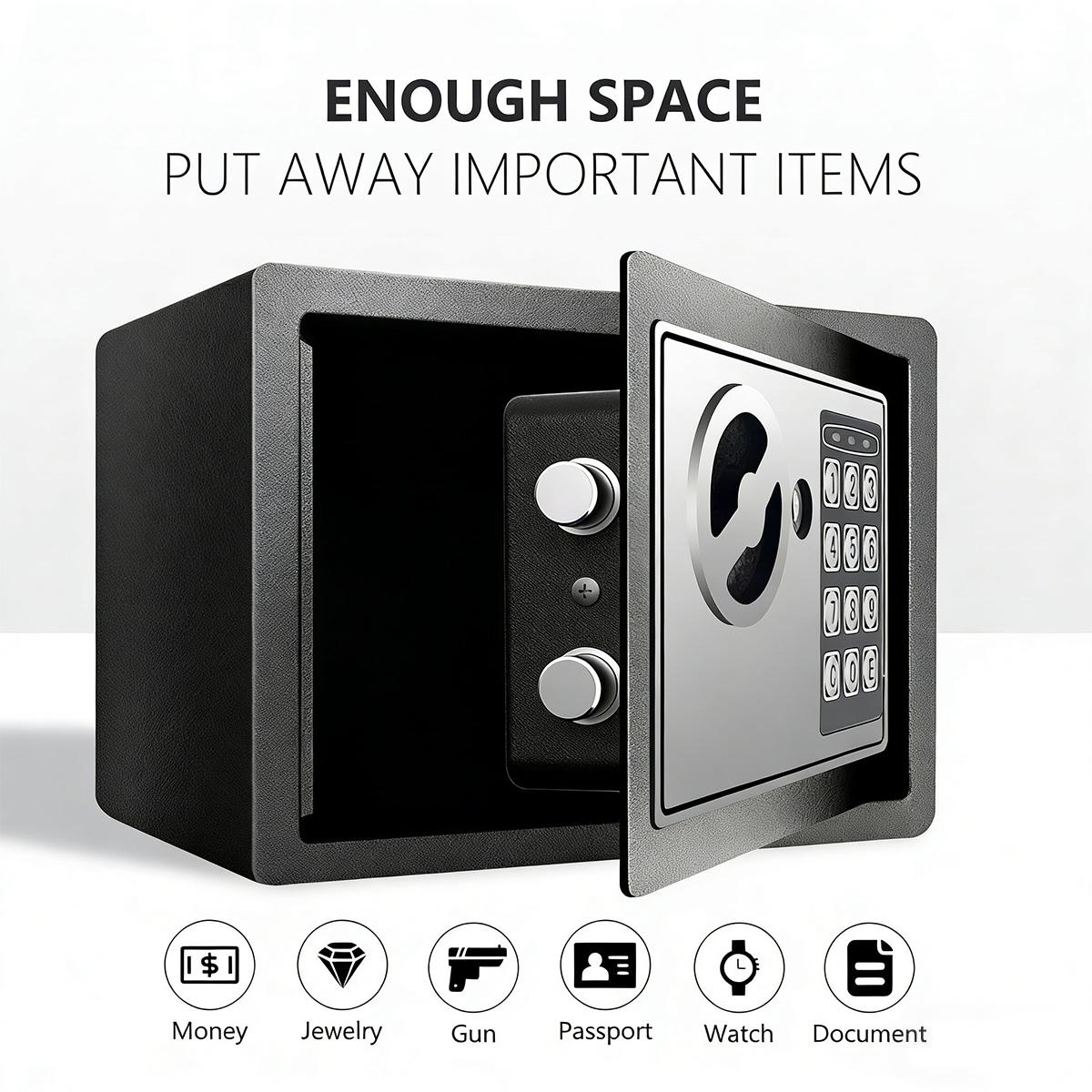 1pc Money Safe Box for Home with Sensor Light & Money Bag, Security Safe Box for Money Safe with Keys & Pass Code, Lock Box with Digital Keypad (Black and Silvery)#Summervibes