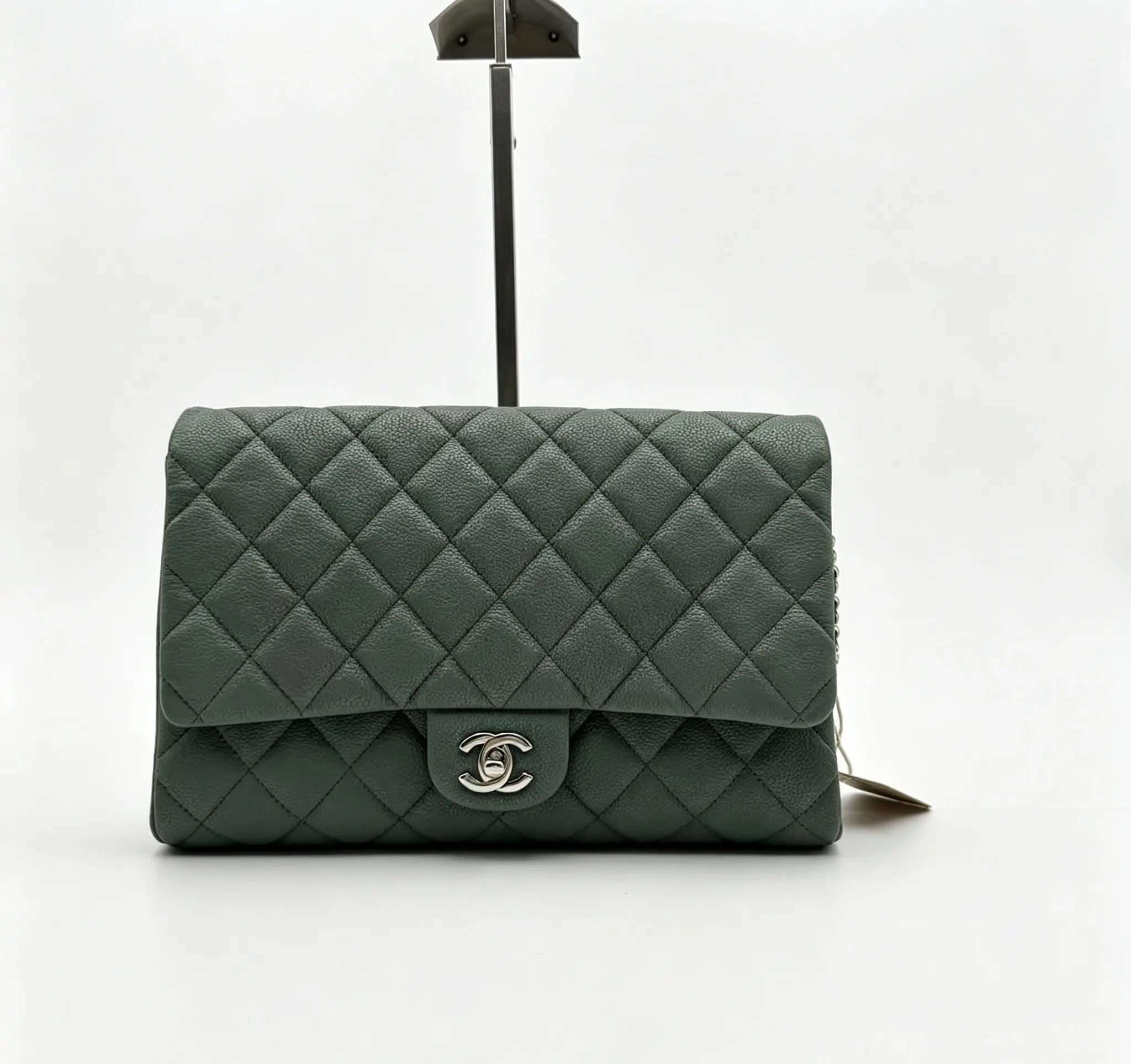 Pre-owned CHANEL H6 Classic Flap Medium (Jumbo) Gray green Caviar Cowhide Silver Buckle H17746