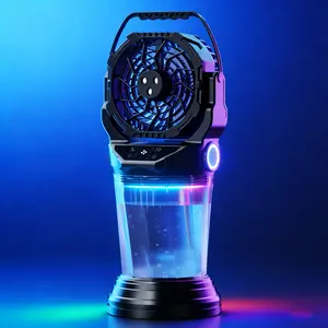 38000mAh Misting Fan Portable Battery Powered with 2L Water Tank-120°Auto Oscillating Floor Fan,4 Wind Speeds & Spray Modes,RGB Light-Portable Mist Cooling Fan for Outdoor Camping Gray-Balck