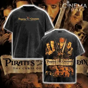 Pirates of the Caribbean V2 Vintage Washed Graphic Tee, Black Pearl Movie Shirt, Classic Pirate Film Poster T Shirt, Retro 90s Style Streetwear, Unisex Oversized Fit, Gift For Movie Lovers, Adventure Fans, Halloween Outfit Idea, Aesthetic Dark Tee