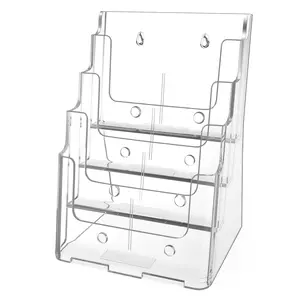 MaxGear Acrylic Brochure Holder 8.5 x 11 inch, 4 Tier Clear Literature Organizer Magazine Stand with Removable Divider for 4 x 9 inch Brochures, Pamphlet Display for Wall Mount or Countertop Files Organized Papers