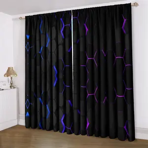 Honeycomb Pattern Curtain, 2 Counts/set Modern Simple Window Curtain, Home Decoration Curtain for Living Room Bedroom Study Room