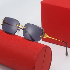 C Frameless Diamond-Cut Square Sunglasses For Women, Popular On Instagram And In European And American Street Fashion Classic Retro Sunglasses UV Protection Driving Glasses With box