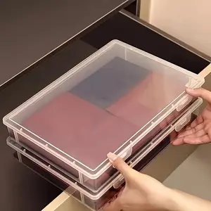 2PCSClear File Storage Box with Dustproof Lid Space Saving Desktop Document Organizer for Home Office School Transparent Important Document Protector Multi Functional Storage Rack