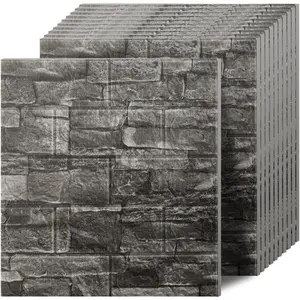 3D Wall Panels Peel and Stick in Black Grey, 40 PCS XPE Foam 3D Wallpaper, Faux Brick Wall Panels for Bedroom, Stairs, Kitchen
