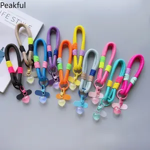 Dopamine short rope mobile phone lanyard wrist rope, color matching love keychain pendant, strong anti-lost short rope