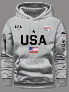 Men's Plus Size American Flag Print Sweatshirt, Casual Fitted Long Sleeve Top, Comfortable Daily Wear, Perfect for All Seasons