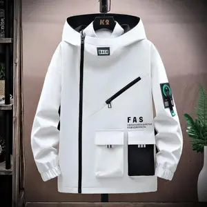 Zipper Jacket Men'S Pilot Hooded Jacket Spring And Autumn Baseball Uniform Tide Card Loose Pullover Front Pocket Coat Menswear Asian Casual Stylish