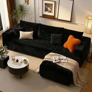 Extra-large L-shaped sofa with recliner | Minimalist compression without bones, no assembly required, modular cloud sofa with recliner, plush corduroy fabric, throw pillows, living room decoration and expansion [Free delivery]