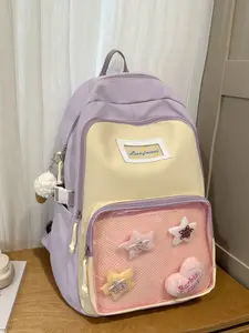 Women's backpack with color blocking and contrasting letters, zipper pendant, fashionable and versatile, cute and trendy, suitable for students on campus, going to school, shopping and camping, women's backpack