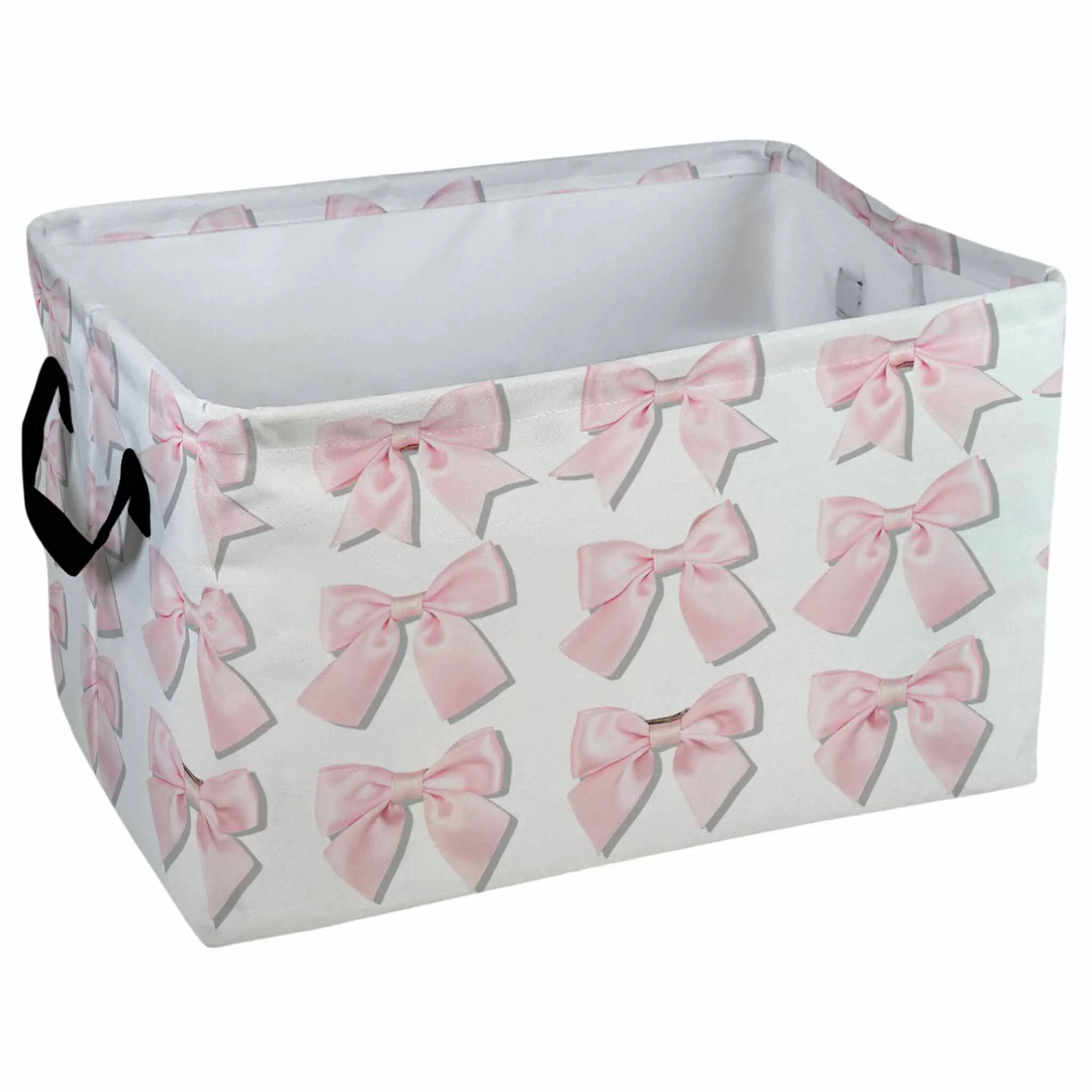 Pink Bowknot Pattern Storage Baskets Storage Boxes Home Decor Storage Clothes Organization And Storage Holiday Gifts， Laundry Hamper， Car Storage Basket Camping Picnic， Shelf Baskets， Organizer For Toys， Books， Laundry Baskets