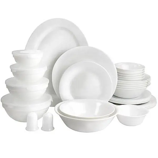 Gibson Ultra 36-Pc Tempered Opal Glass Combo Dinnerware Set in White Gibson Ultra 36-Pc Tempered Opal Glass Combo Dinnerware Set in White