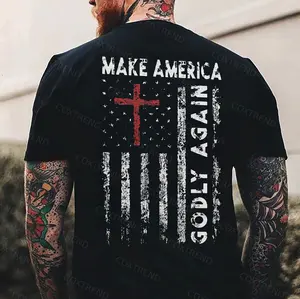 Make America Godly Again Print Men's T-shirt, Top Menswear Cotton Tee Shirt, Unisex Fashion, Soft Fabric, ShortSleeve, Regular Fit, Casual Streetwear