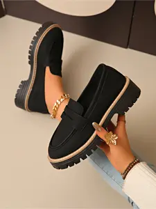 Ladies' Spring/Summer Fashion Loafer Shoes/Thick Bottom High Water Platform Stitching Design Outdoor Casual Shoes/Lightweight Comfortable Soft Skid-resistant Durable Commuting Shoes for Women
