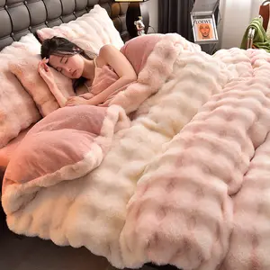 Milk velvet bedding set winter thick flannel duvet cover and bed sheet four piece set soft plush warm fleece comfort bedding for bedroom home hotel cozy seasonal sleep decor adult use tiktok shop