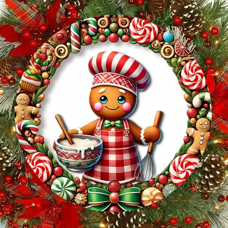 Gingerbread Man Chef Design Hanging Sign, 1 Count 2D Relief Effect Wooden Hanging Ornament, Christmas Decoration for Home Front Door Wall Hanging Decor