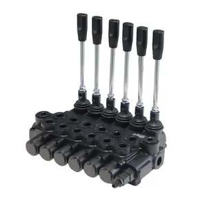 SJ-Technology 6S-11GPM Cast Iron Hydraulic Directional Control Valve 6 Spools Double Acting Spring Return Adjustable Relief 3600PSI SAE Port Monoblock Valves