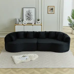 【Sub 1 packages】Niccae Curved Sectional Sofa, 111.5-inch Oversized Modern Bone-Free Cloud Sofa with 6 Pillows Luxury Corduroy Four-Seater Memory Foam Sofa with Deep Seat Design room living couch