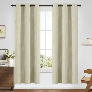 Yakamok Light Blocking Curtains 72 Inches- Gold Wave Line Dots Print Grommet Drapes, Room Darkening Curtain, Window Panels for Living Room/Bedroom (42W x 72L Inch, Set of 2, Cream)