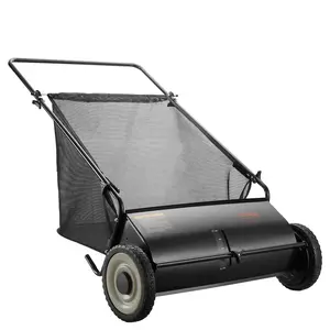VEVOR Push Lawn Sweeper, 26-inch Leaf & Grass Collector, Strong Rubber Wheels & Heavy Duty Thickened Steel, Durable to Use with Large Capacity 7 cu. ft. Mesh Collection Hopper Bag, 4 Spinning Brushes