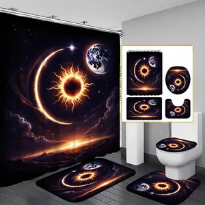 1/3/4PCS Cosmic Galaxy Shower Curtain set, Space Planets and Stars Bathroom Decor, Accessories with Bath Mat, U-shaped Mat, Toilet Lid Cover, 12 Hooks 180x180cm Curtain, Outer Space, Home Decor, bathroom accessories.