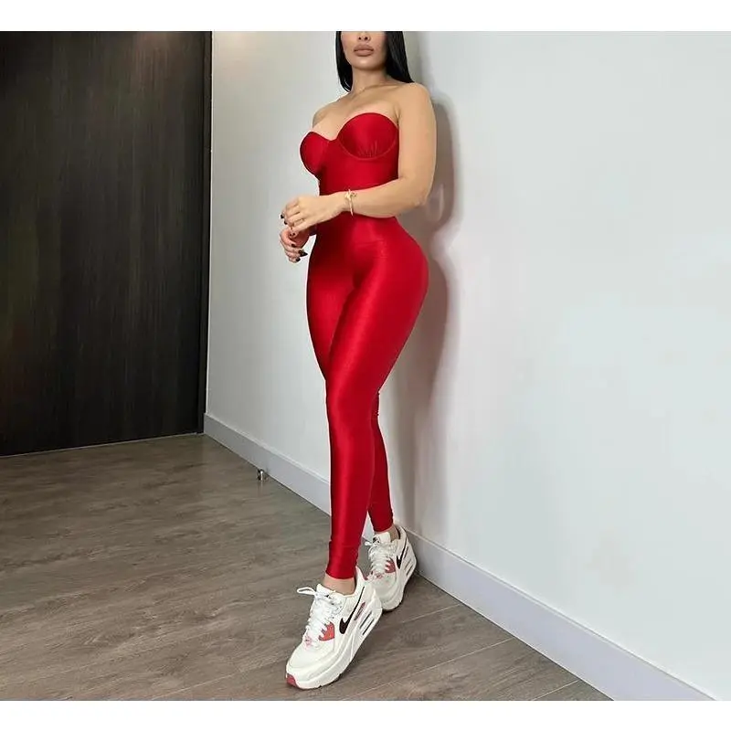 Women's Shiny Satin One Piece Jumpsuit – Glossy Bodysuit Catsuit Full Bodystocking