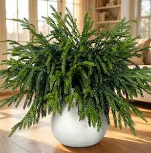 12 PCS 18-Inch Real Touch Norfolk Pine Branches, Fake Christmas Greenery Branches Fake Green Stems Fake Pine Picks for DIY Craft Pots Xmas Garland Wreaths Outdoor Indoor Decorations (Ships Within 24 Hours）