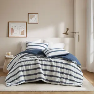 Super Listing AM10-0609 Yarn-Dyed Striped Comforter, Blue - Full & Queen Size
