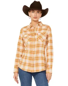 Wrangler Women's Retro Plaid Print Long Sleeve Pearl Snap Flannel Shirt - 112361404