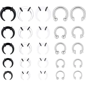 14G-6G Septum Pincher Tapers Rings  Stainless Steel Internally Threaded Spike Horseshoe Barbells Septum  Set Nose Ear Cartilage Stretching Kit for Women Men