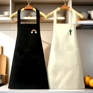 Cartoon Print Design Apron, 1 Count Waterproof & Oil-proof Apron with Pocket, Wipeable Apron, Easy Cleaning Apron, Kitchen Cooking Apron, Home Care Supplies