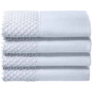 4 Pack 11 by 18" Gorgeous Embellished White Lace Decorative Fingertip Cotton Velour Towel Set for Bathroom Powder Room, Packaged in Gift Box, Perfect Gift (White)
