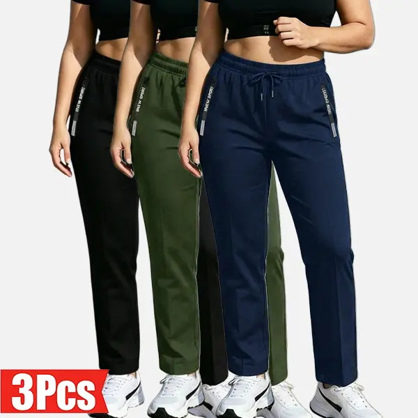 Women’s 3-pack minimalist fashion loose-fit pants, plus size, high stretch, cool-touch quick-dry breathable casual athletic pants — highly elastic pants that are comfortable, suitable for warm weather and everyday wear, sports, and gym workouts.