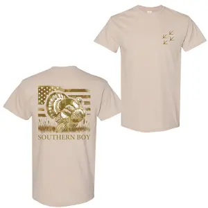 Turkeys & Outdoors T-shirt - Featuring American Flag and Wild Turkey Graphic in Bold Camouflage Design - Perfect for Hunters and Nature Lovers  - for Men and Women