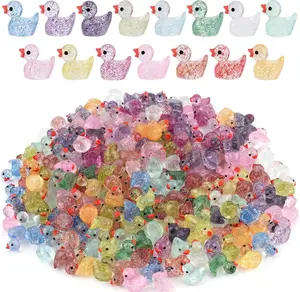 120pcs Mini Glitter Ducks - Colorful Tiny Small Little Resin Ducks for Dollhouse, Fairy Garden, Landscape, Aquarium Decorations