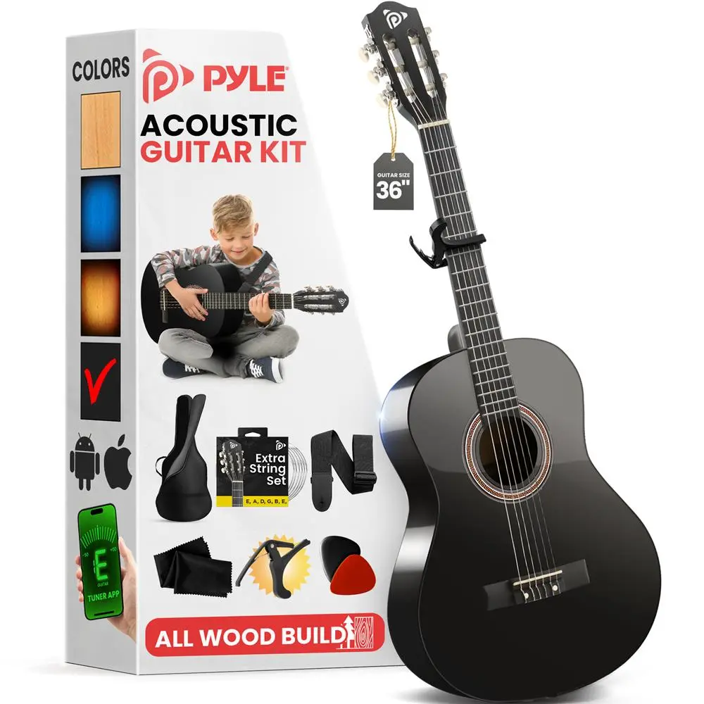 36’’ Classical Acoustic Guitar for Beginners –  Black All Wood Classical Guitar with 6 Nylon Strings - Includes Gig Bag, Capo, Picks & Strap - Ideal Gift for Musicians & Music Lovers
