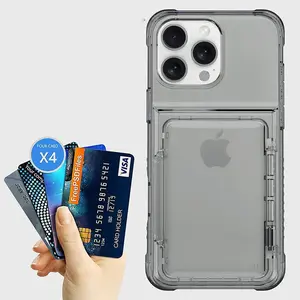 4 cards holder stand clear armor phone case for iPhone 16 15 14 13 12 11 Pro Max full camera shockproof bracket hard back cover