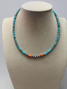 The Vibrant Choker: Spiny Oyster, Variscite Turquoise & Sterling Pearls