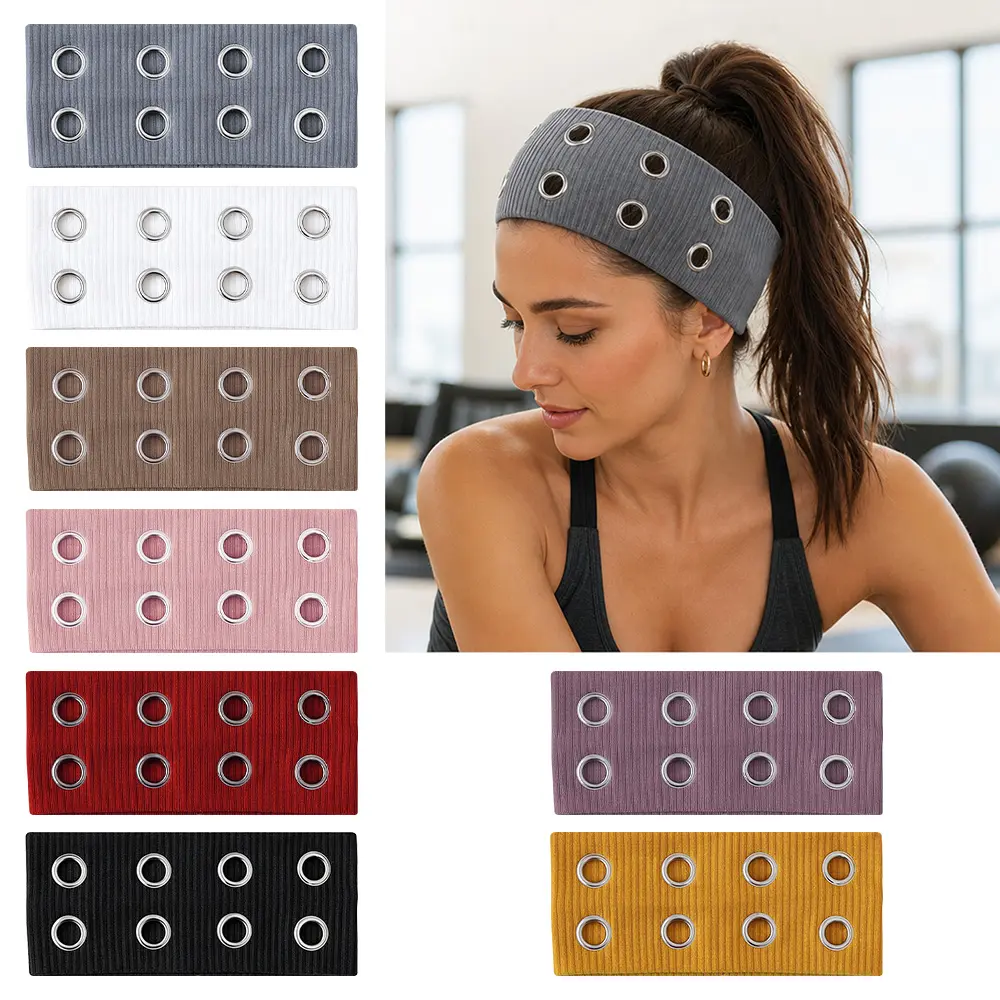 8 pieces wide elastic headband with hollowed out metal ring, punk style headband, suitable for women's sports, daily wear or music festivals