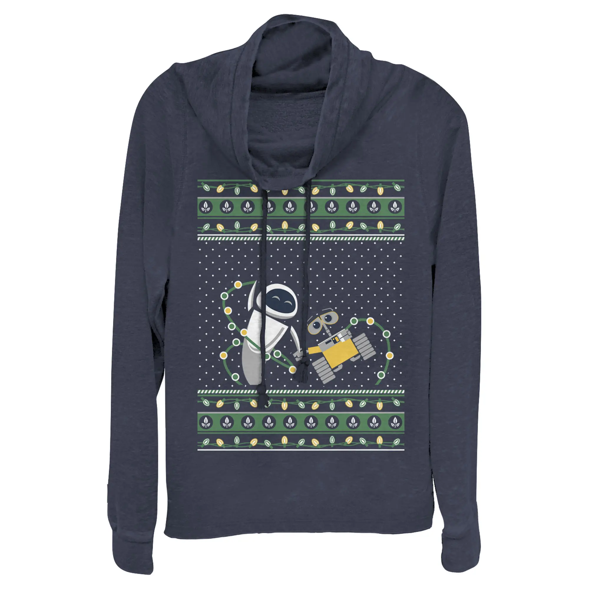 Juniors Womens Wall-E Ugly Christmas Robots Cowl Neck Sweatshirt