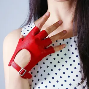 Leather Fingerless Short Show Stage Performances  Driving Gloves Square Buckle Half Finger Workout Fitness Cospiay Lady Gloves