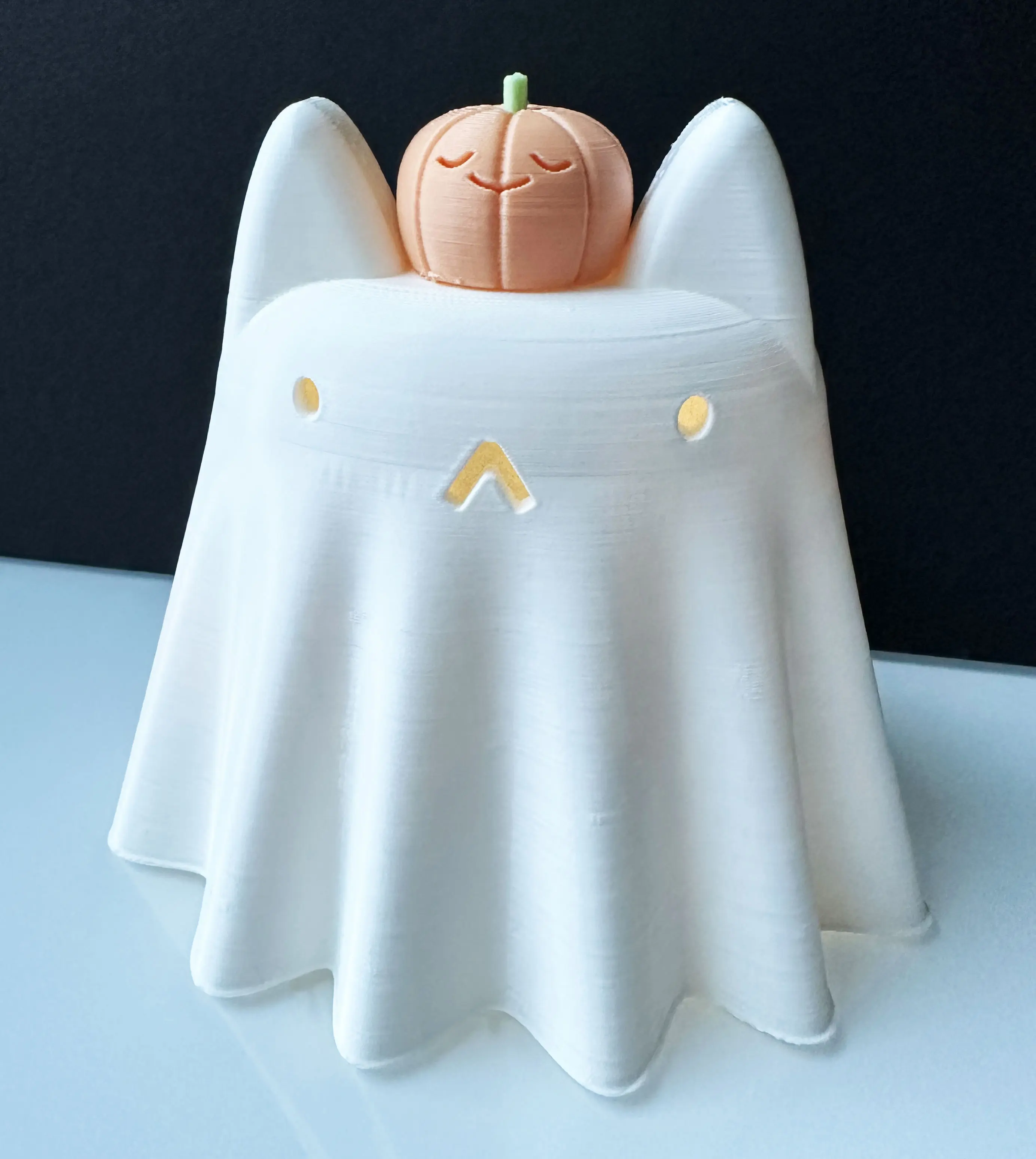 Ghost Cat Figure with Baby Pumpkin