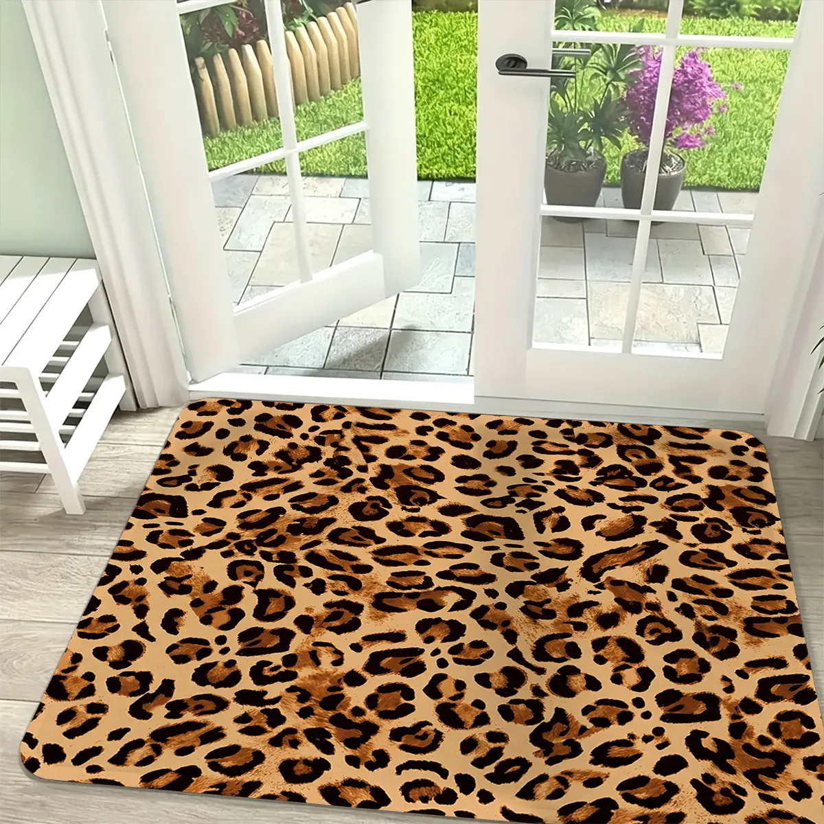 Vintage Brown Leopard Print Flannel Bath Mat, Soft Absorbent Non Slip Bathroom Floor Rug, Stylish Cheetah Animal Pattern Doormat, Quick Dry Machine Washable Decor Carpet for Shower Tub Entryway Kitchen Bedroom, 16x24 Inch & 20x32 Inch