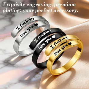 "I Fcking Love You" Adjustable Ring for Women & Men Stainless Steel Engraved Heart Spiral Vintage Promise Ring with Gift Bag & Message Card Perfect Valentine's Day Gift