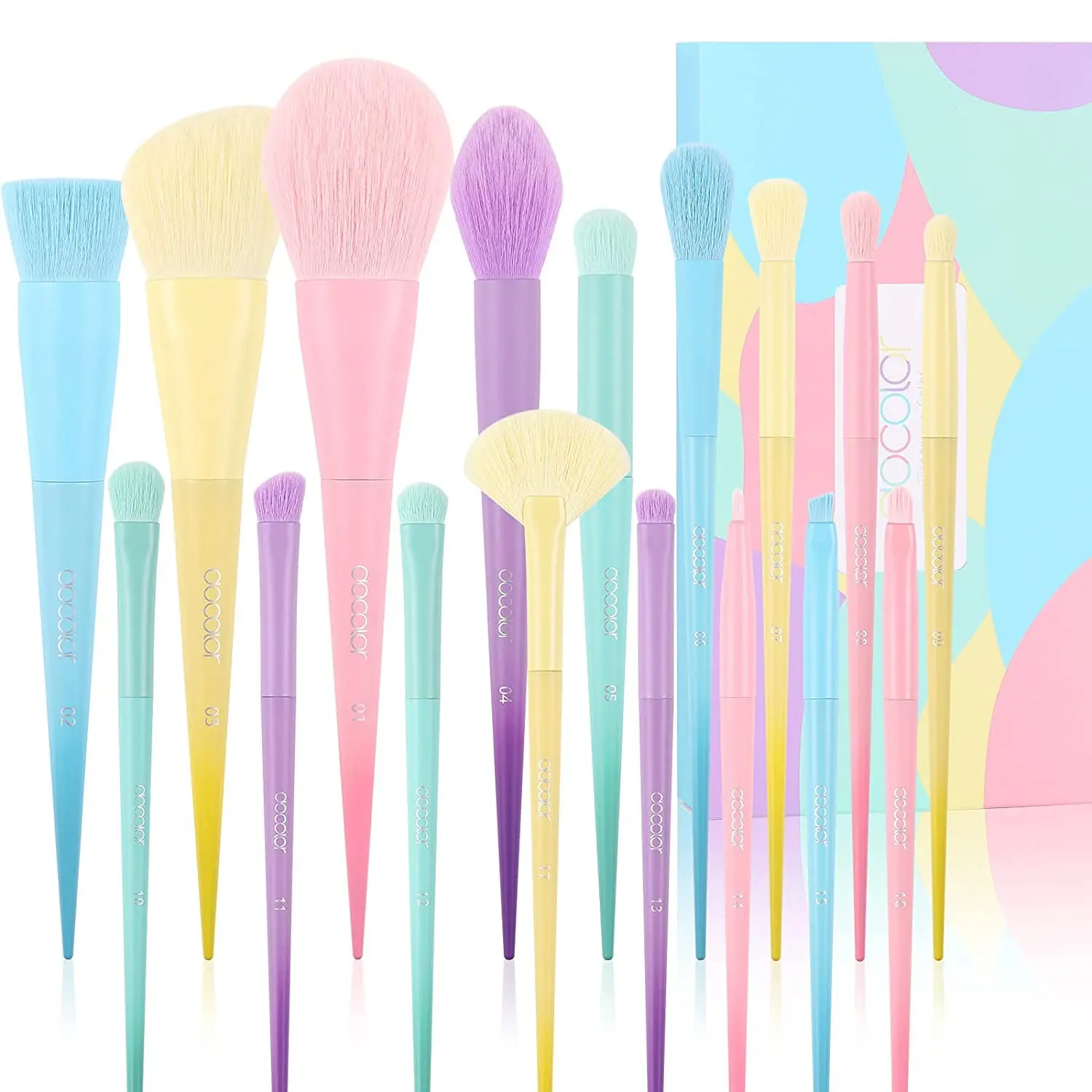 Docolor Professional Makeup Brushes 17 Pcs, Colourful Eyeshadow Brush Set | Premium Synthetic Rainbow Makeup Brush Set, For Foundation Blending Face Powder Blush Concealers Eyeshadow