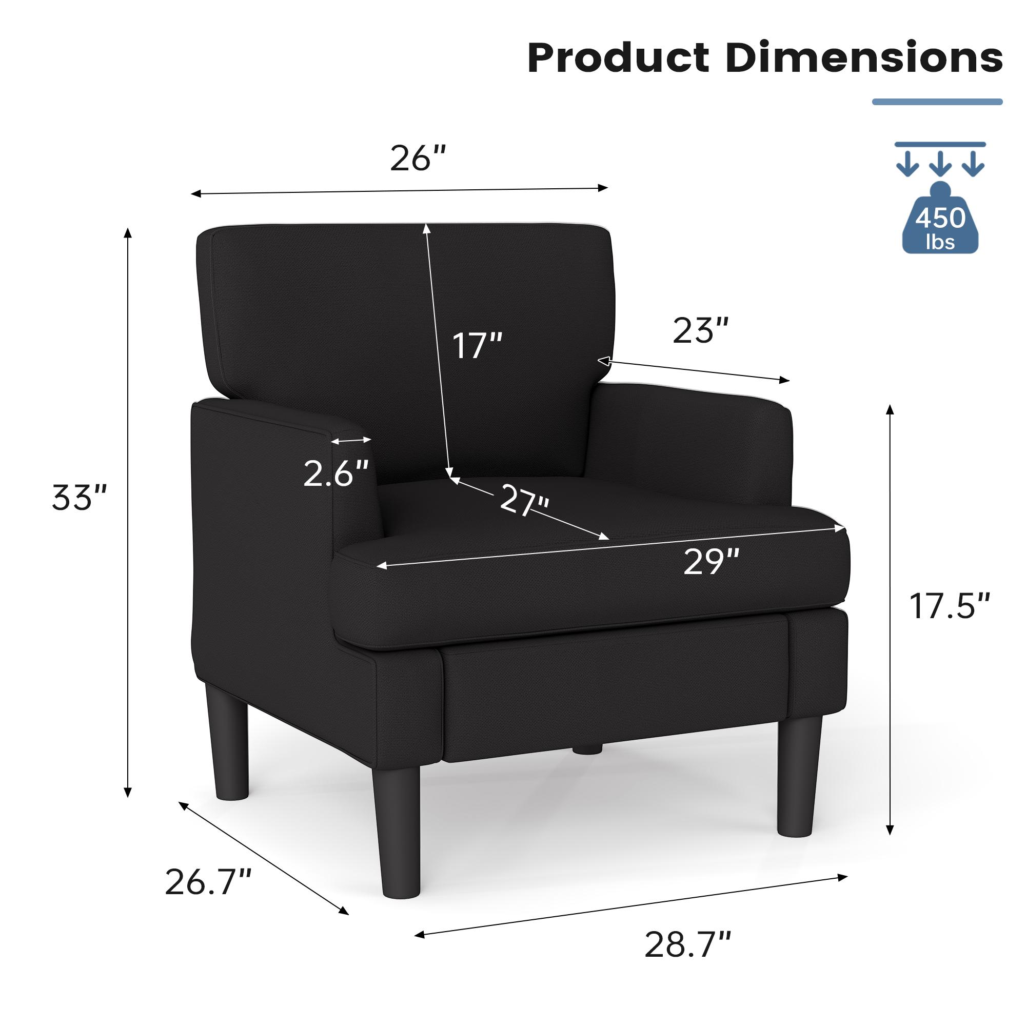 Contemporary Upholstered Accent Chair with Padded Armrests & Seat Cushion, Cozy Single Lounge Chair for Living Room, Waiting Room – Black