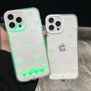 Vibrant LED Bowknot Phone Case, Casing, Compatible with iPhone 11/12/13/14/15/16/17 Pro/Pro Max/Plus, Stylish Protective Cover, Unique Design for Daily Use, Accessories, Protection